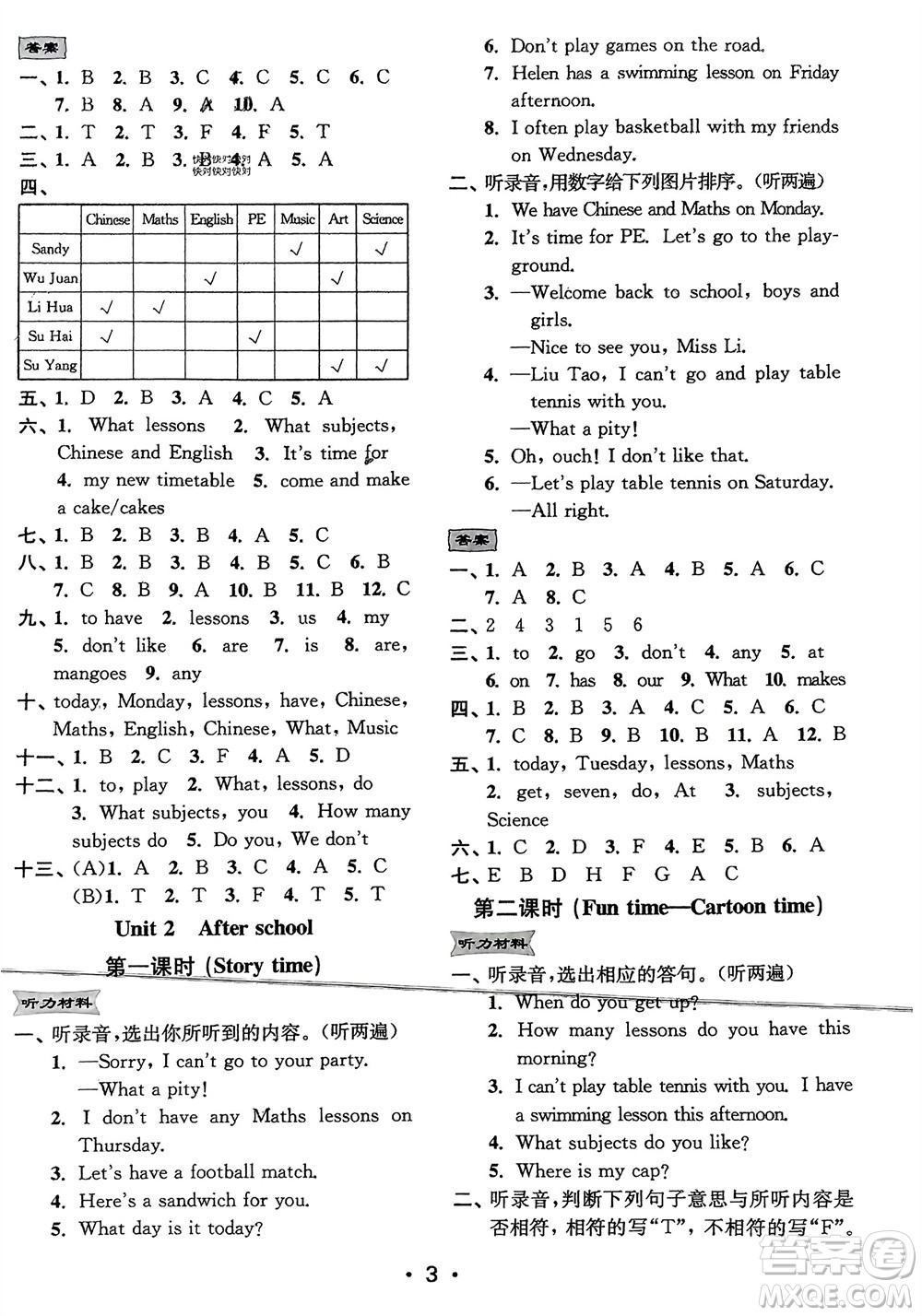 江蘇鳳凰美術(shù)出版社2024年春創(chuàng)新課時(shí)作業(yè)本四年級(jí)英語下冊(cè)江蘇版參考答案