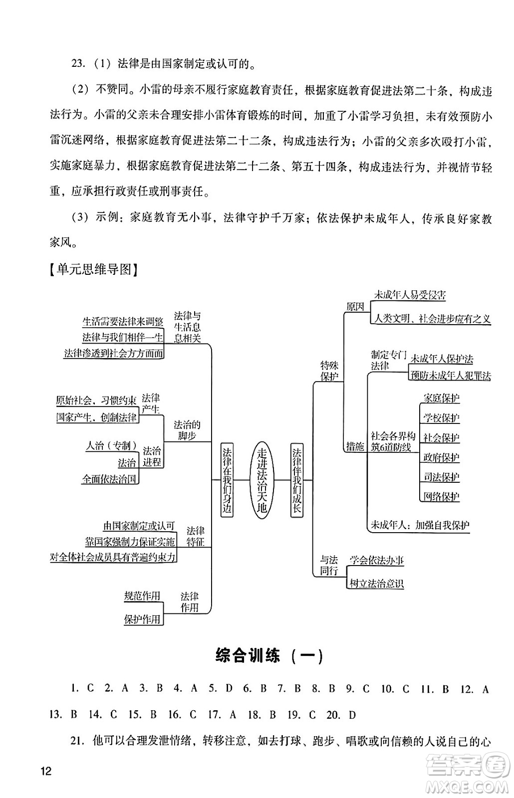 廣州出版社2024年春陽光學(xué)業(yè)評價七年級道德與法治下冊人教版答案