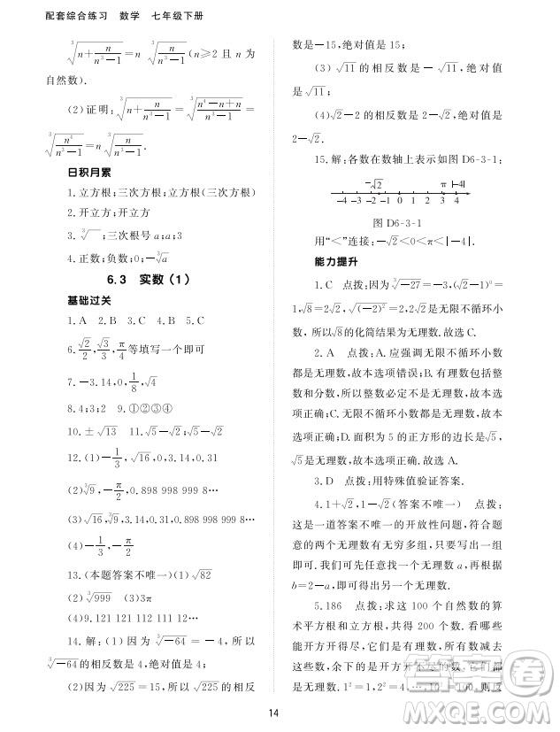 北京師范大學(xué)出版社2024年春配套綜合練習(xí)七年級數(shù)學(xué)下冊人教版參考答案