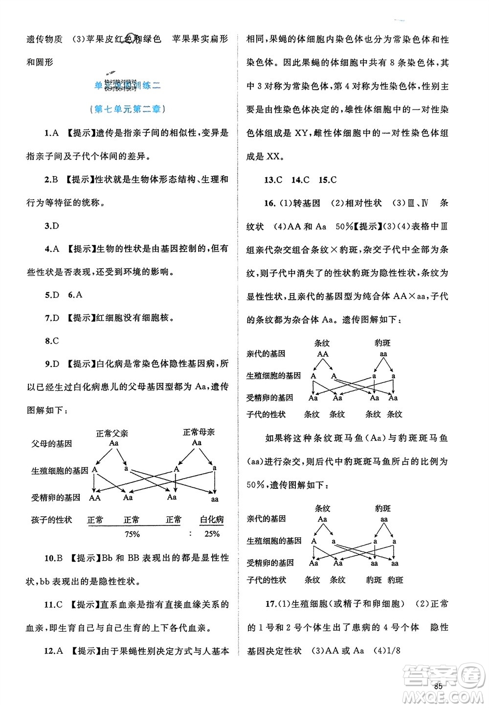 廣西師范大學(xué)出版社2024年春新課程學(xué)習(xí)與測(cè)評(píng)同步學(xué)習(xí)八年級(jí)生物下冊(cè)人教版參考答案