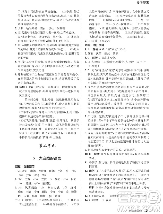 甘肅教育出版社2024年春配套綜合練習(xí)八年級(jí)語(yǔ)文下冊(cè)人教版參考答案