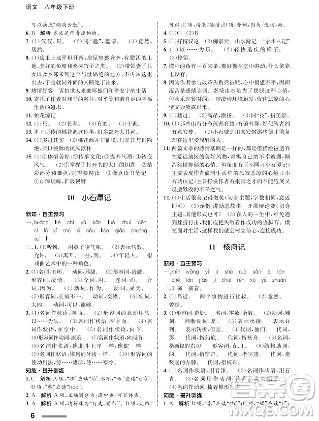 甘肅教育出版社2024年春配套綜合練習(xí)八年級(jí)語(yǔ)文下冊(cè)人教版參考答案