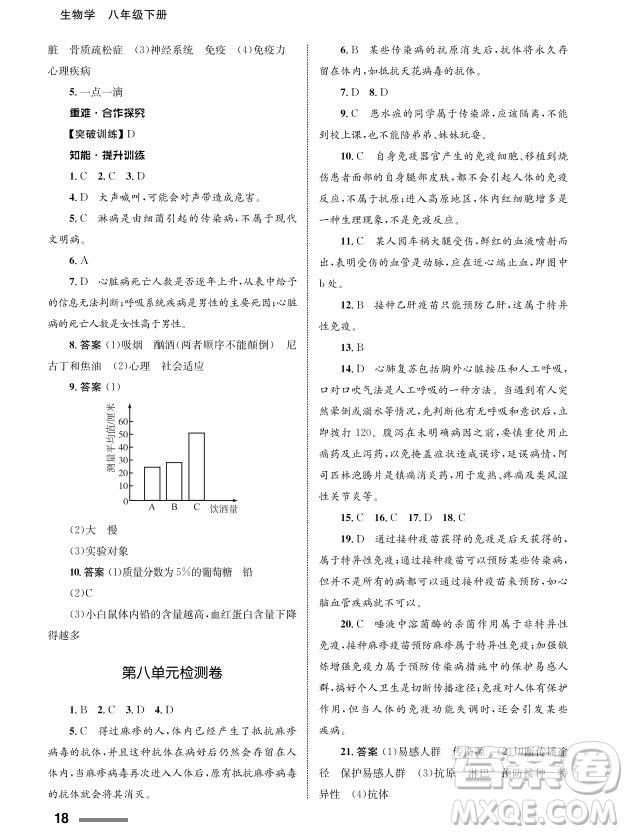 甘肅教育出版社2024年春配套綜合練習八年級生物下冊人教版參考答案