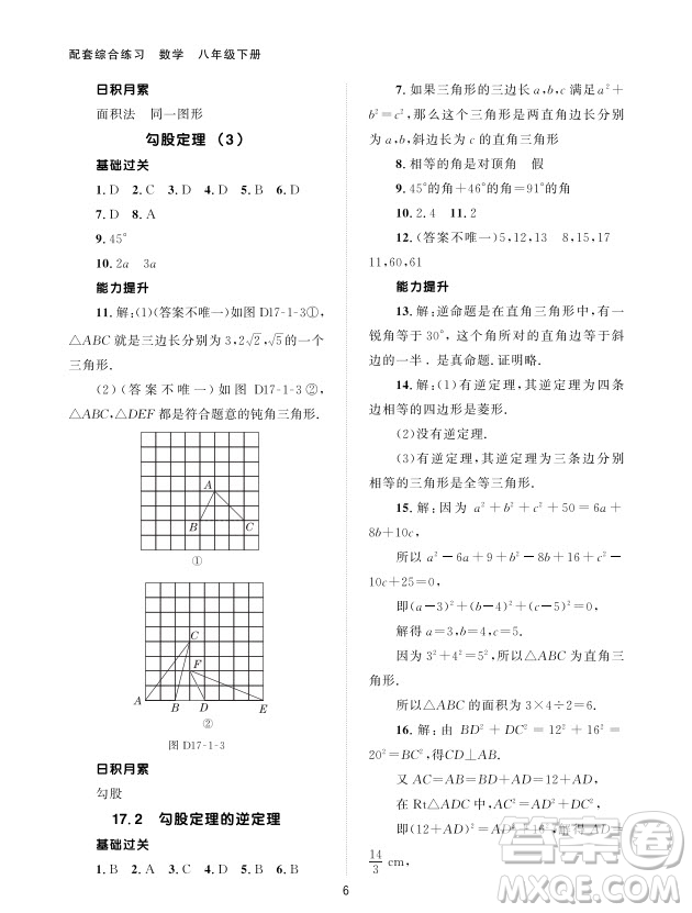 北京師范大學(xué)出版社2024年春配套綜合練習(xí)八年級數(shù)學(xué)下冊人教版參考答案