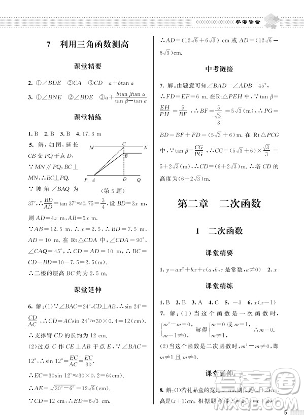 北京師范大學(xué)出版社2024年春配套綜合練習(xí)九年級數(shù)學(xué)下冊北師大版參考答案