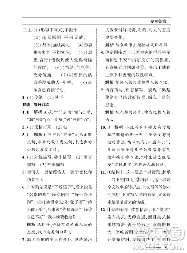 北京師范大學出版社2024年春配套綜合練習九年級語文下冊人教版參考答案