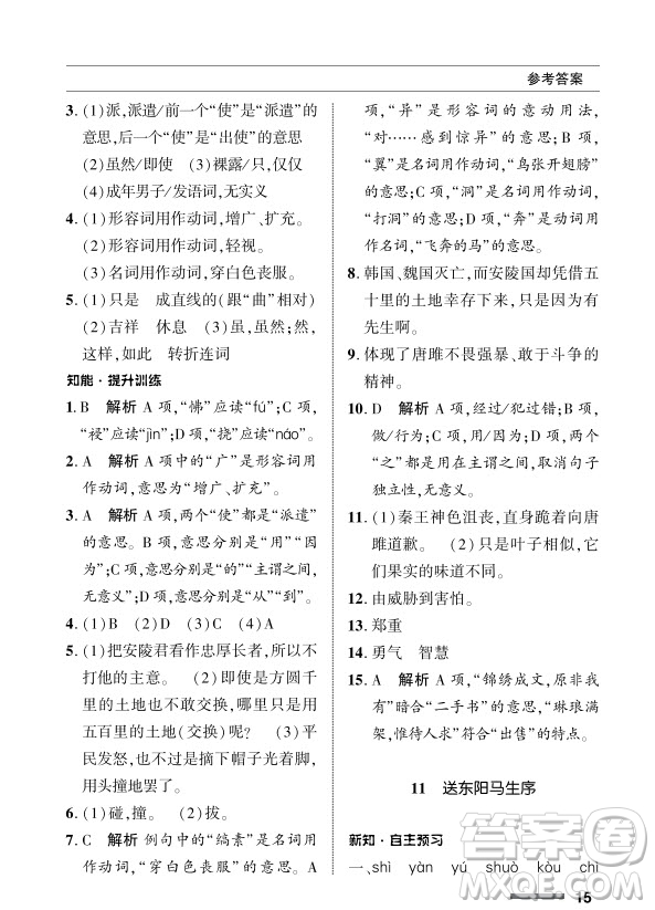 北京師范大學出版社2024年春配套綜合練習九年級語文下冊人教版參考答案