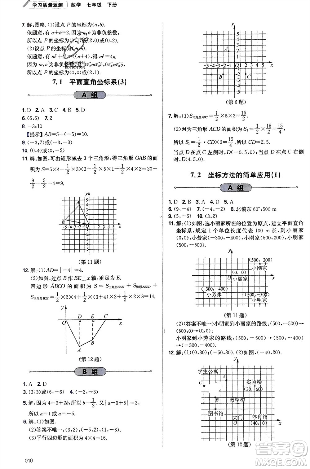 天津教育出版社2024年春學(xué)習(xí)質(zhì)量監(jiān)測(cè)七年級(jí)數(shù)學(xué)下冊(cè)人教版參考答案