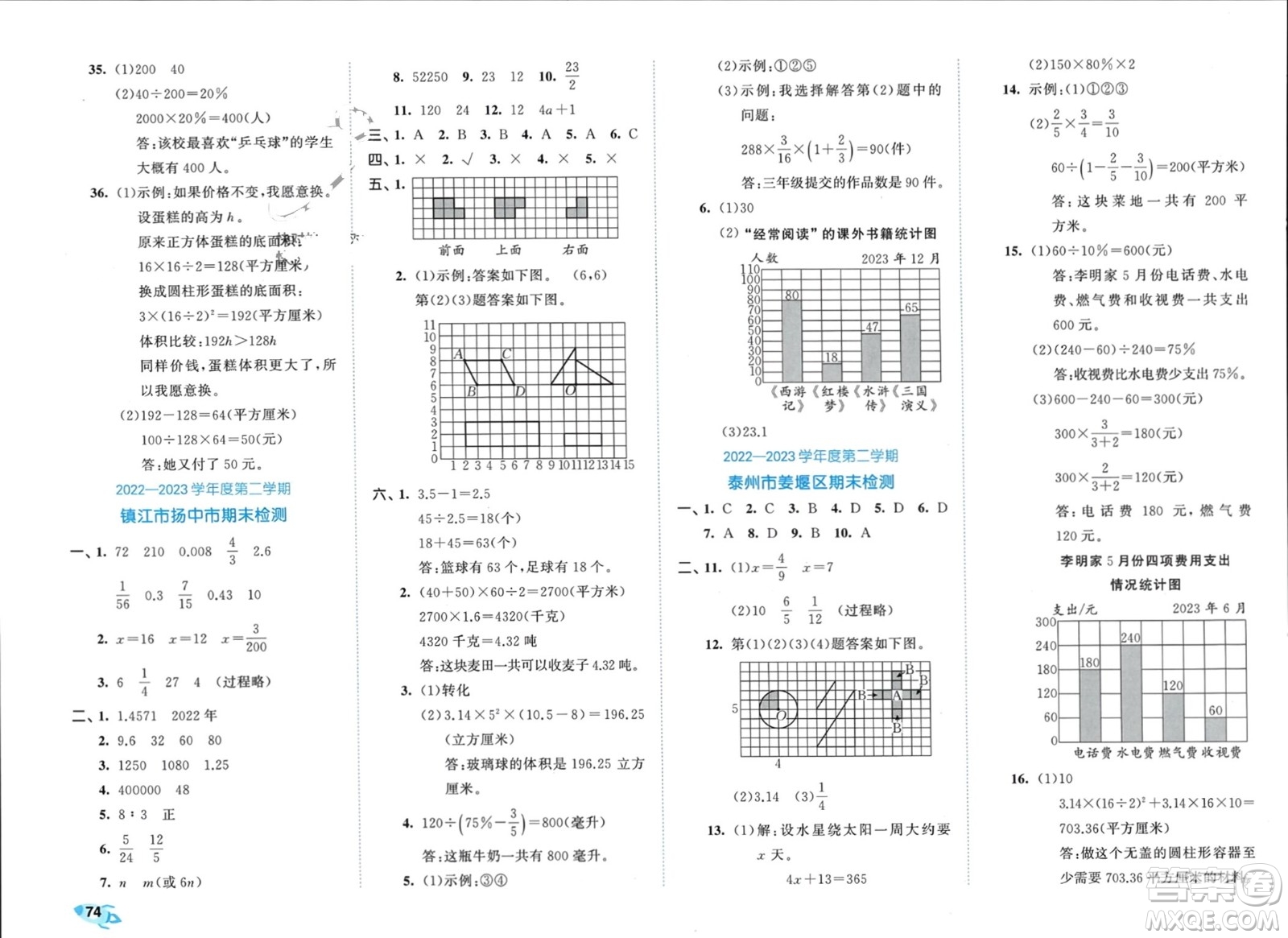 西安出版社2024年春53全優(yōu)卷六年級(jí)數(shù)學(xué)下冊(cè)蘇教版參考答案