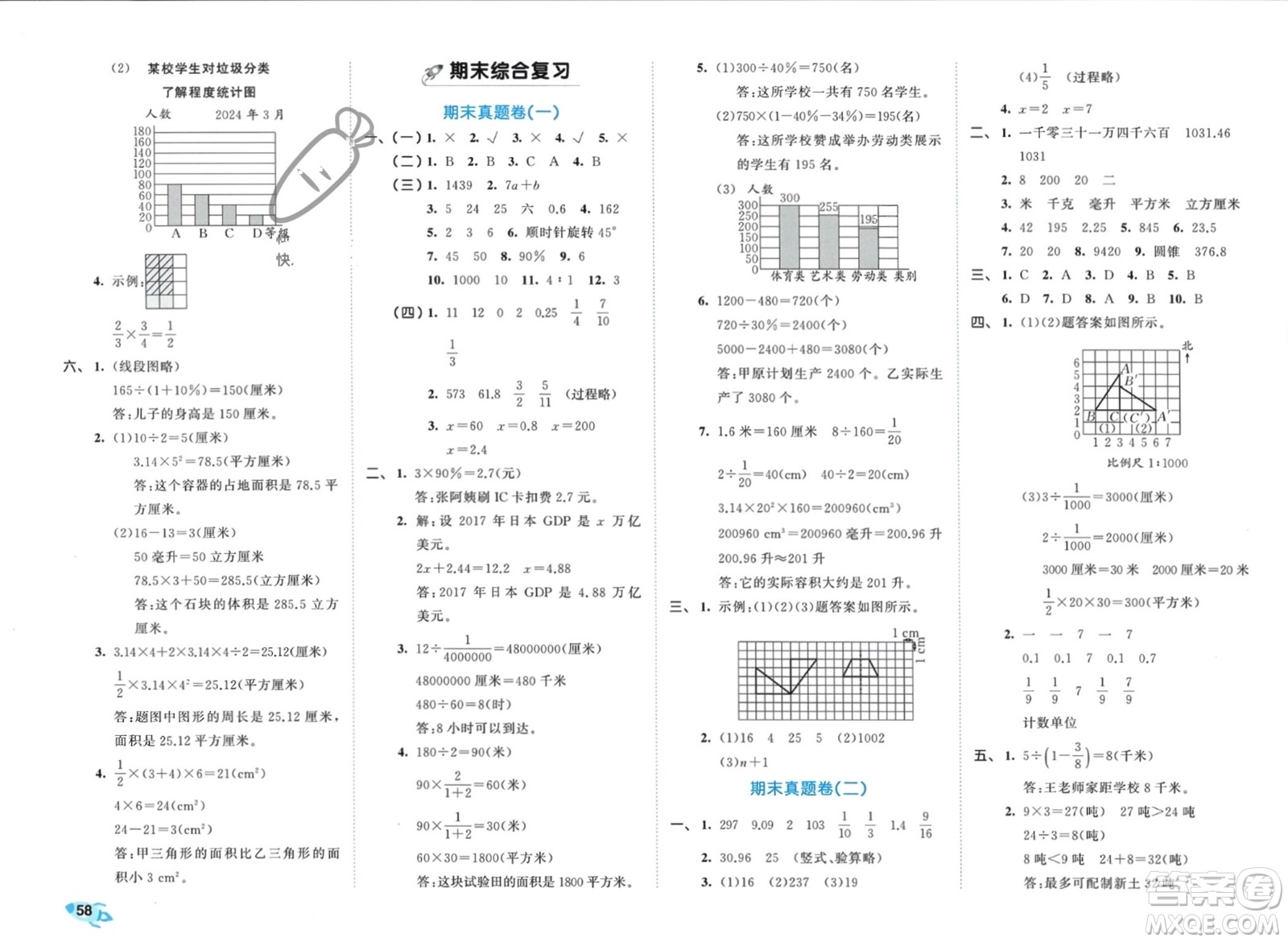 西安出版社2024年春53全優(yōu)卷六年級數(shù)學(xué)下冊青島版參考答案