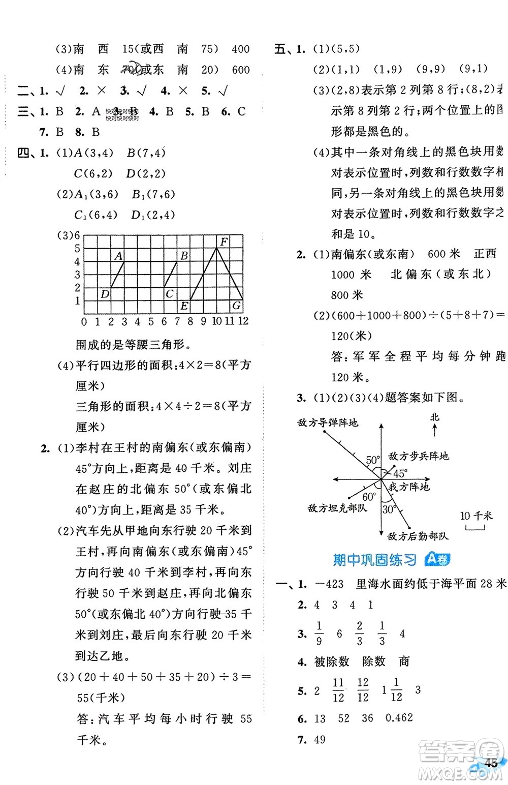 西安出版社2024年春53全優(yōu)卷五年級(jí)數(shù)學(xué)下冊(cè)青島版參考答案