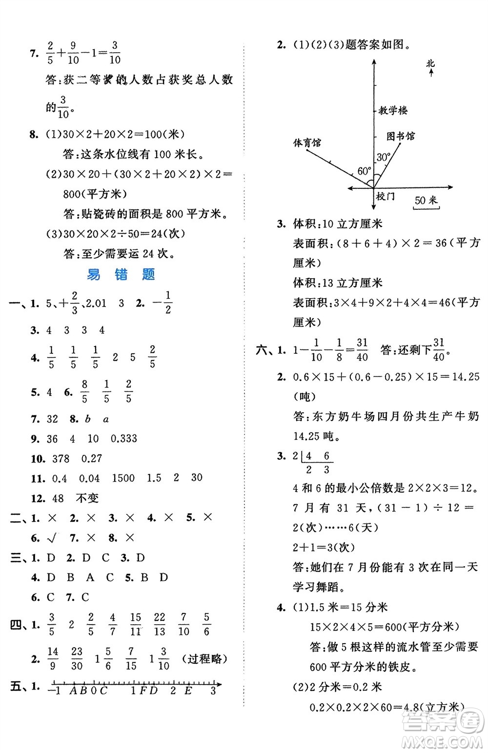 西安出版社2024年春53全優(yōu)卷五年級(jí)數(shù)學(xué)下冊(cè)青島版參考答案