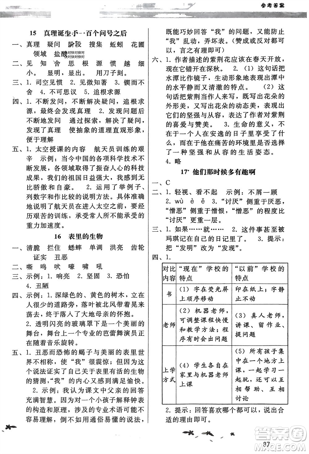 廣西師范大學(xué)出版社2024年春新課程學(xué)習(xí)輔導(dǎo)六年級(jí)語(yǔ)文下冊(cè)統(tǒng)編版中山專(zhuān)版參考答案