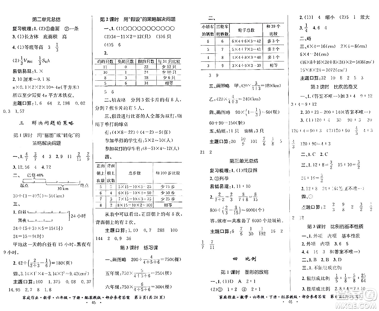 貴州人民出版社2024年春家庭作業(yè)六年級(jí)數(shù)學(xué)下冊(cè)蘇教版答案