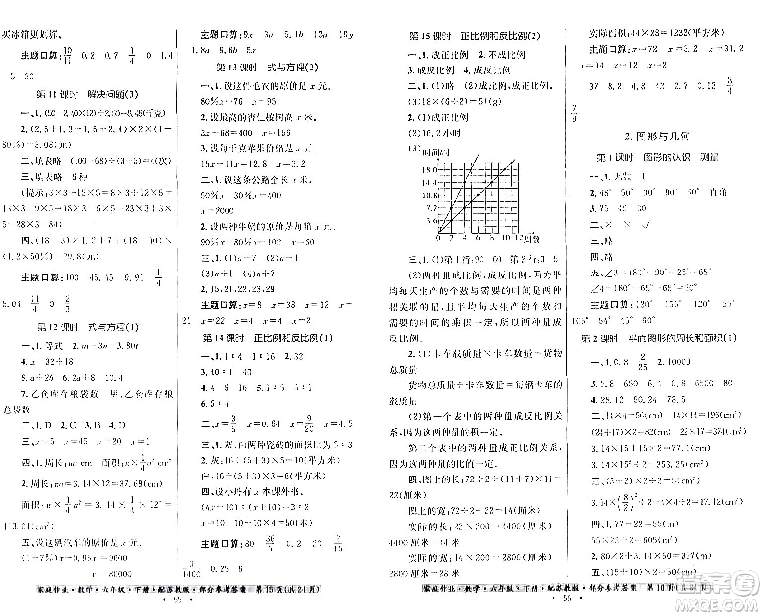 貴州人民出版社2024年春家庭作業(yè)六年級(jí)數(shù)學(xué)下冊(cè)蘇教版答案