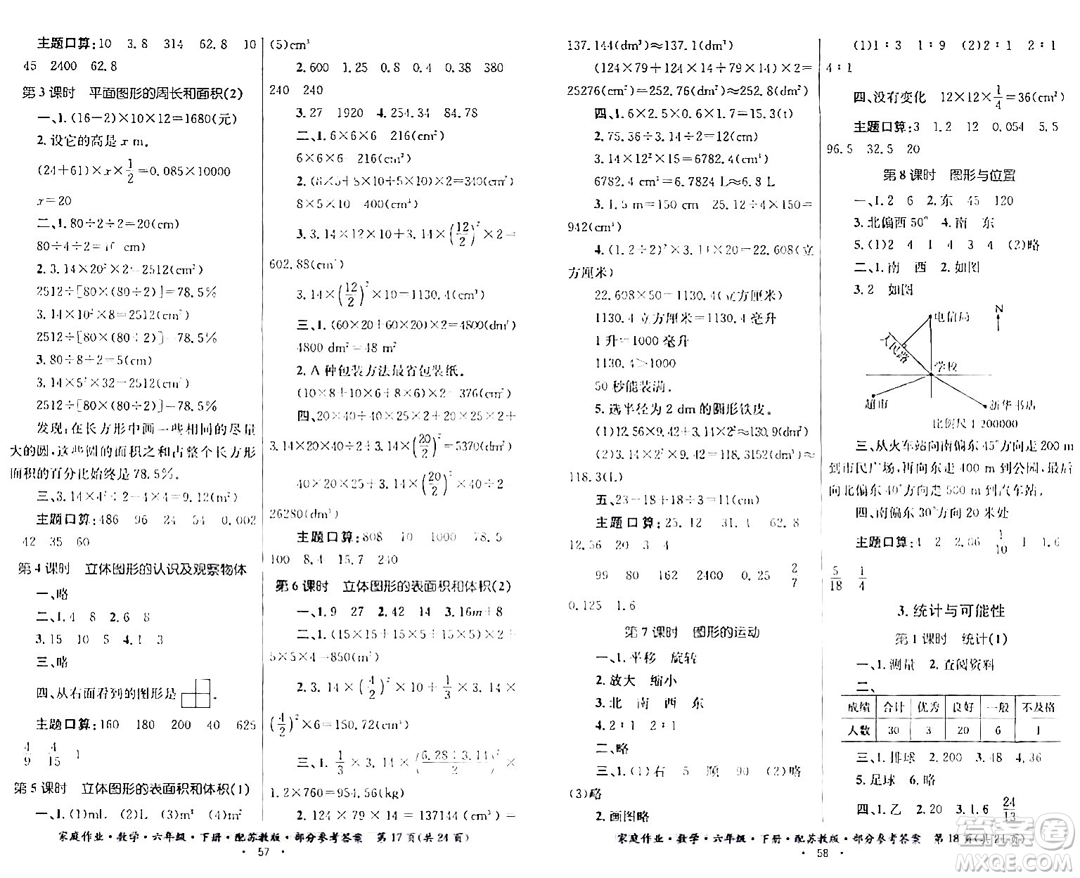 貴州人民出版社2024年春家庭作業(yè)六年級(jí)數(shù)學(xué)下冊(cè)蘇教版答案