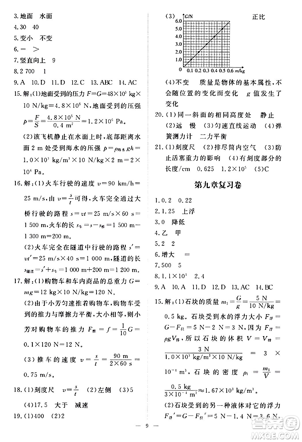 江西人民出版社2024年春一課一練創(chuàng)新練習(xí)八年級(jí)物理下冊(cè)滬粵版答案