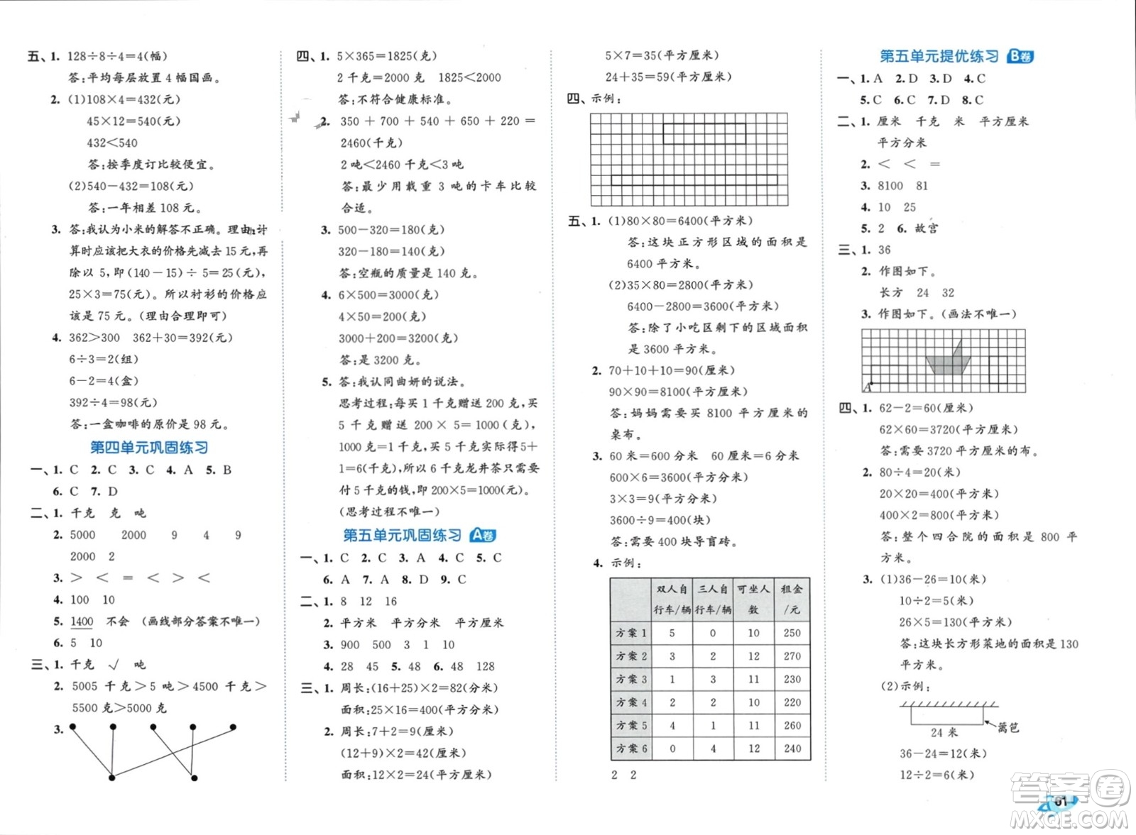 西安出版社2024年春53全優(yōu)卷三年級數(shù)學下冊北師大版參考答案