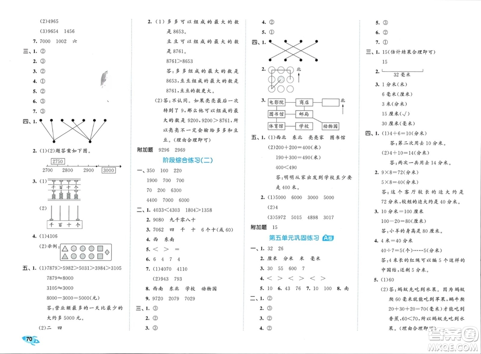 西安出版社2024年春53全優(yōu)卷二年級數(shù)學(xué)下冊蘇教版參考答案