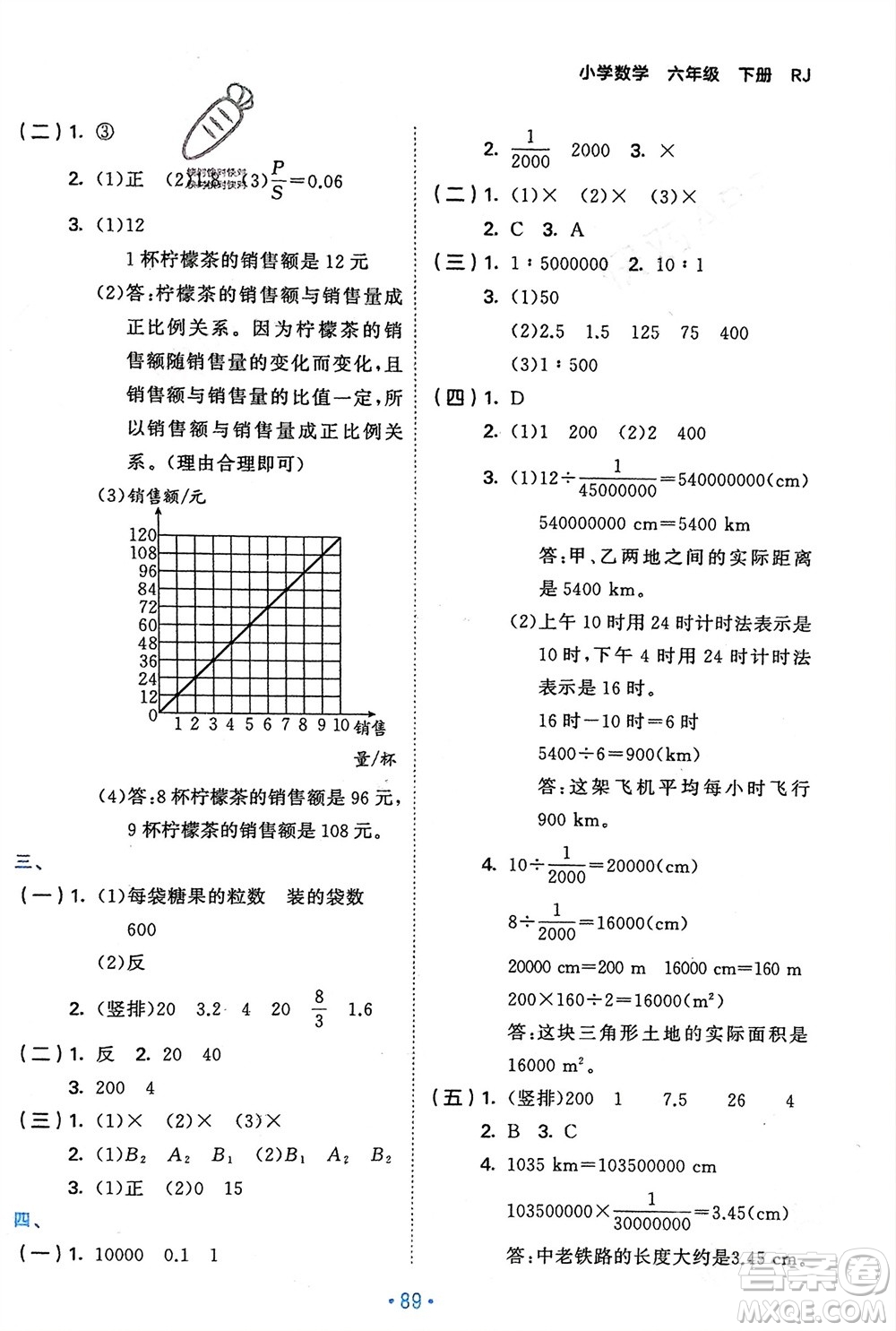 首都師范大學(xué)出版社2024年春53單元?dú)w類復(fù)習(xí)六年級數(shù)學(xué)下冊人教版參考答案