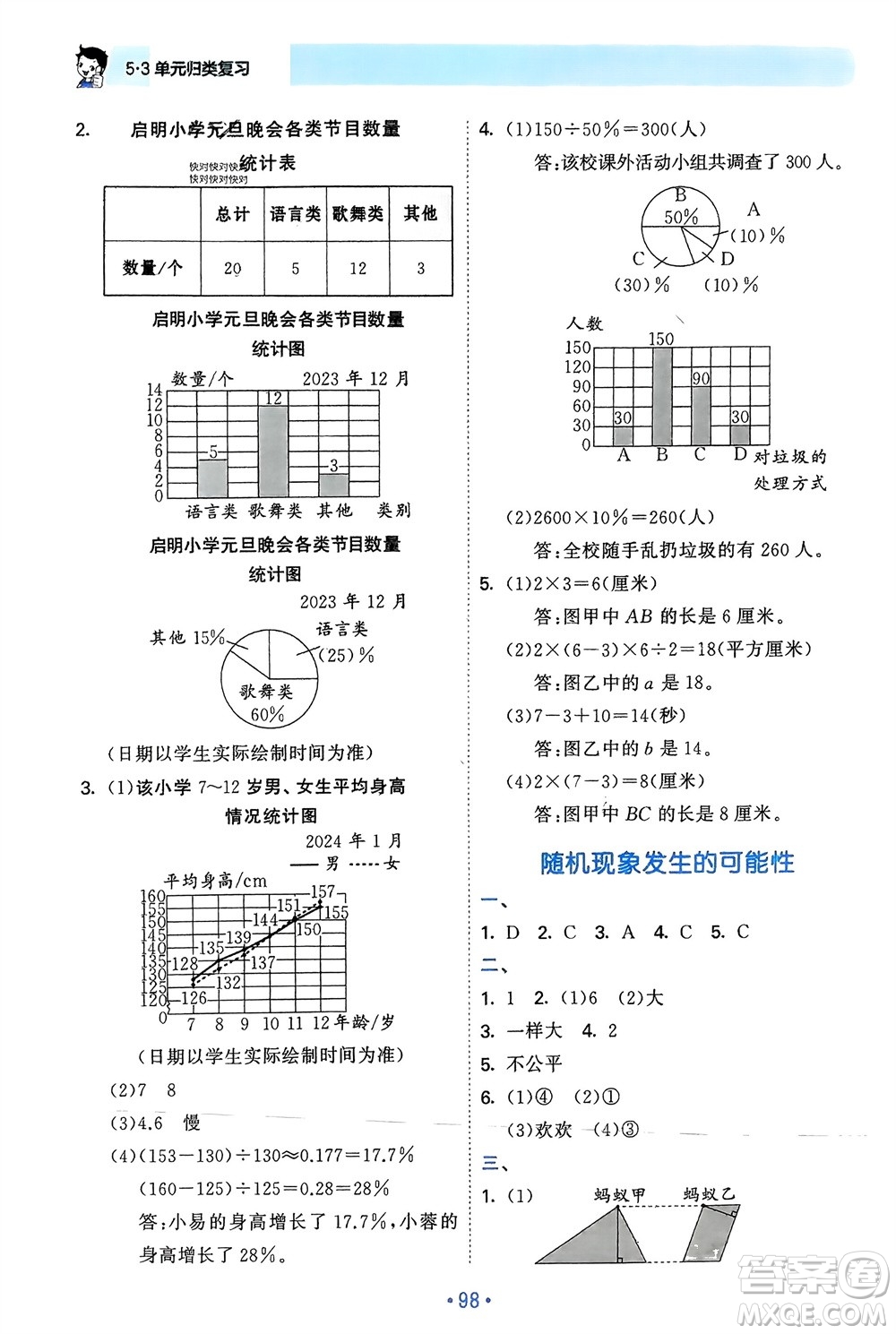 首都師范大學出版社2024年春53單元歸類復習六年級數(shù)學下冊蘇教版參考答案