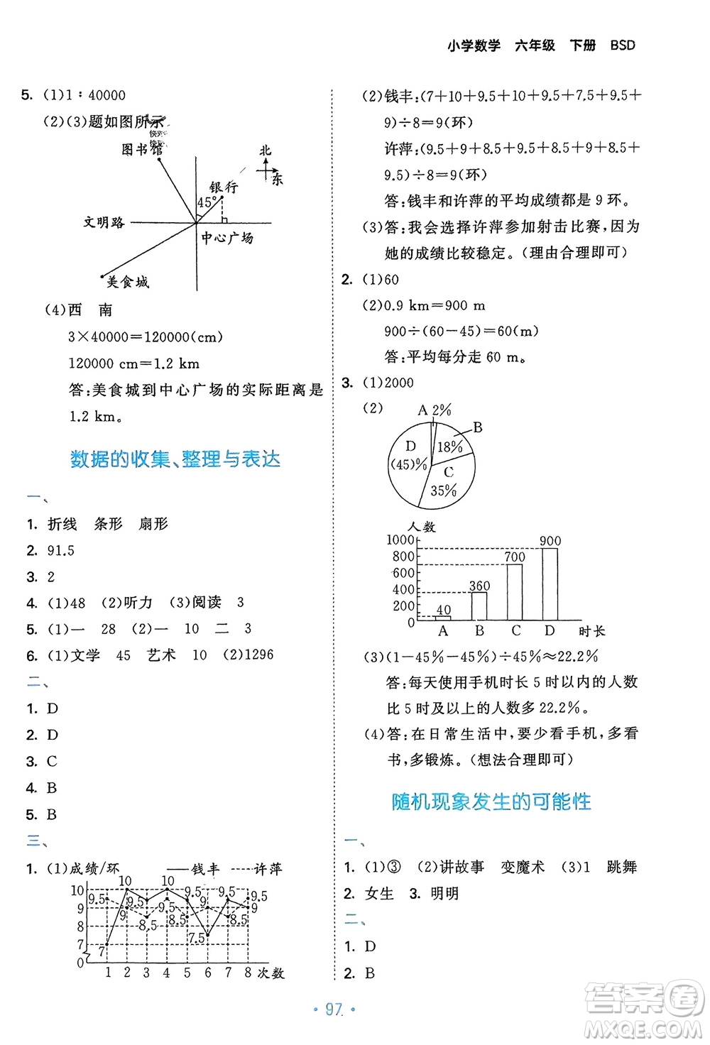 首都師范大學(xué)出版社2024年春53單元?dú)w類復(fù)習(xí)六年級數(shù)學(xué)下冊北師大版參考答案