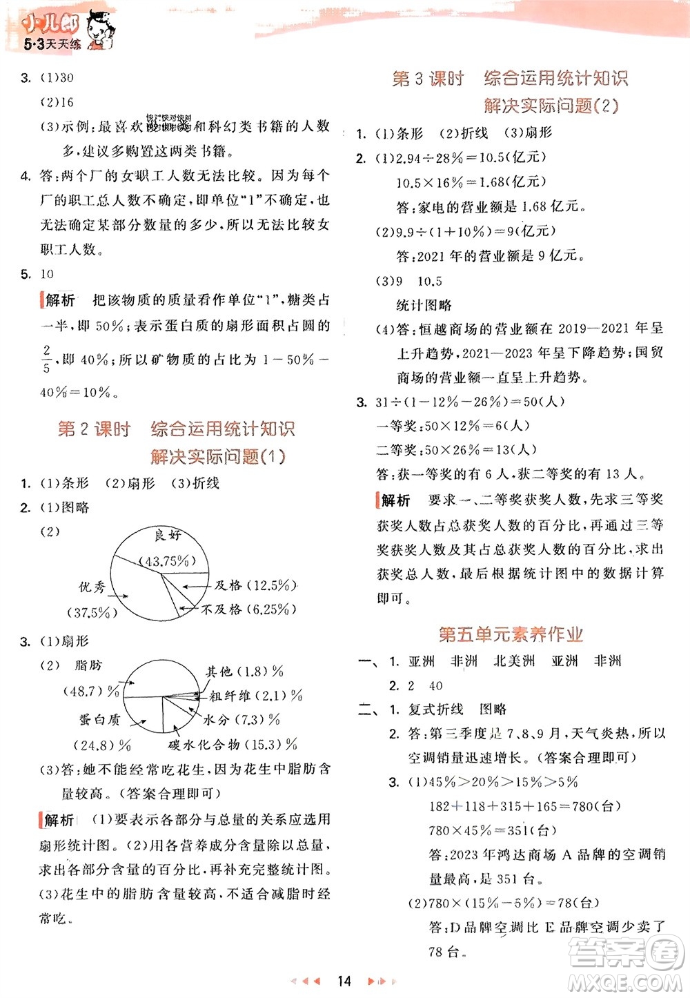 教育科學出版社2024年春53天天練六年級數(shù)學下冊青島版參考答案