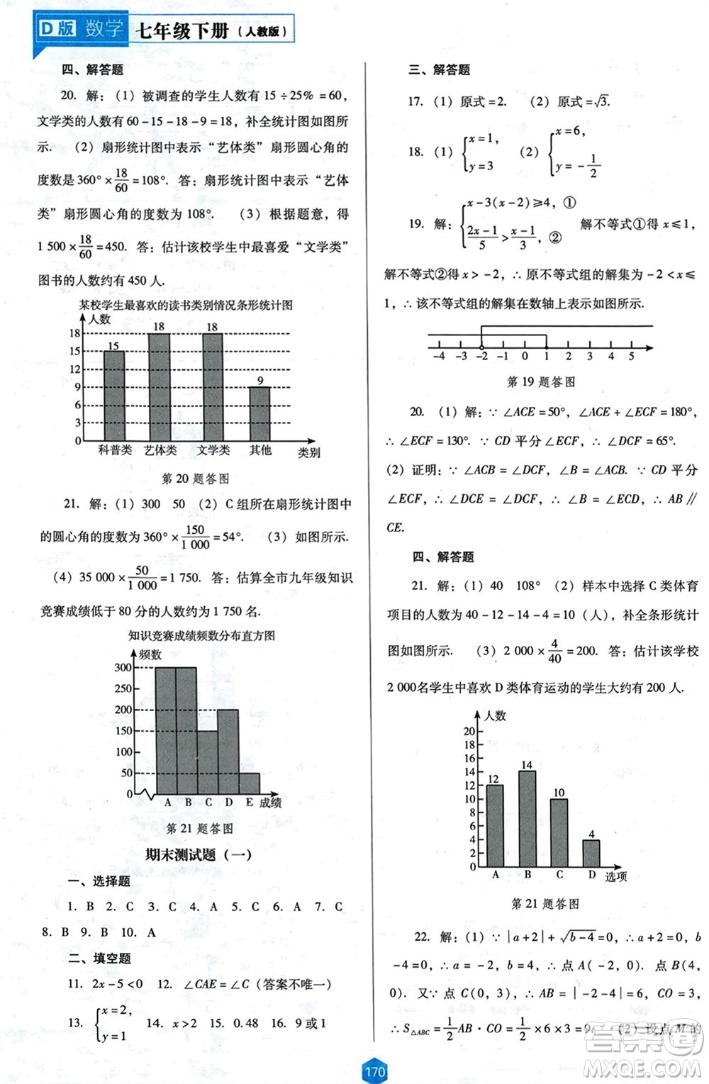 遼海出版社2024年春新課程能力培養(yǎng)七年級數(shù)學(xué)下冊人教版D版大連專版參考答案