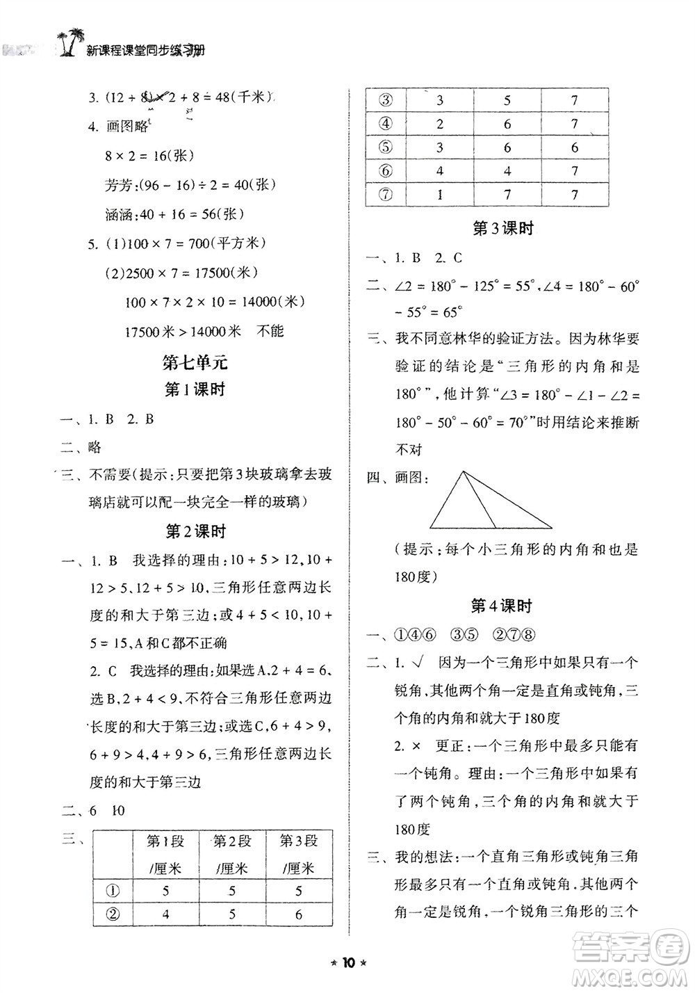 海南出版社2024年春新課程課堂同步練習(xí)冊(cè)四年級(jí)數(shù)學(xué)下冊(cè)蘇教版參考答案