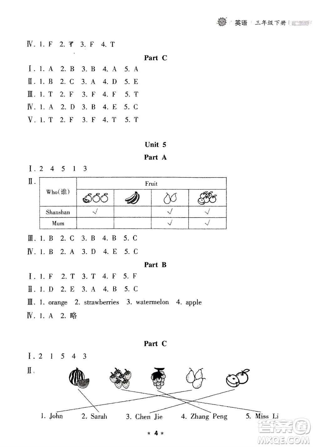 海南出版社2024年春新課程課堂同步練習(xí)冊三年級英語下冊人教版參考答案