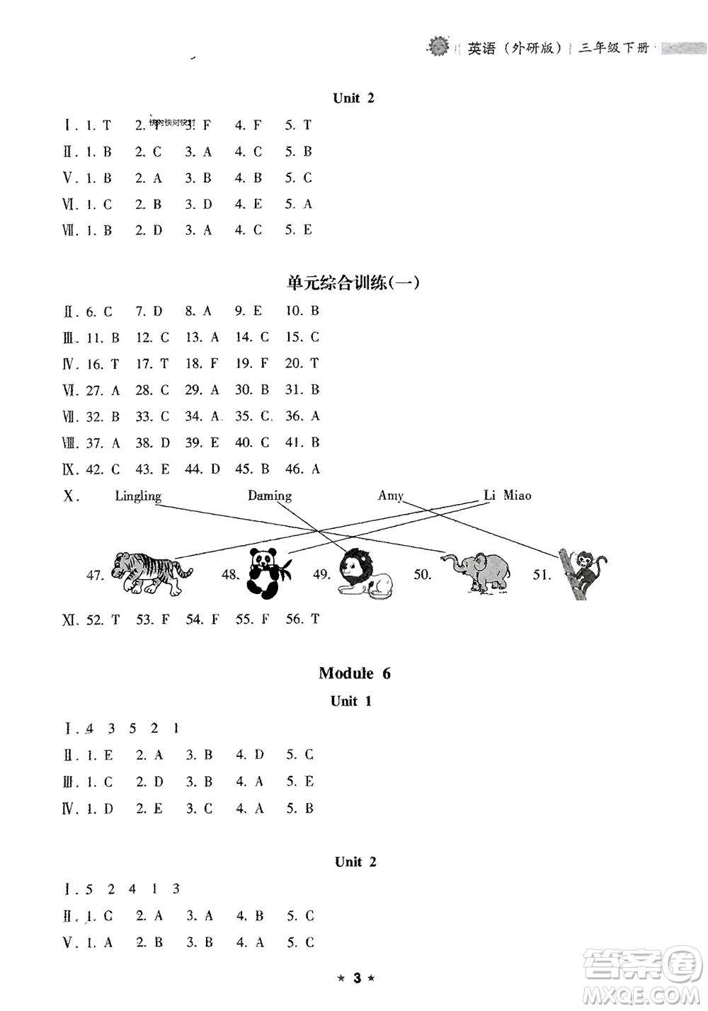 海南出版社2024年春新課程課堂同步練習(xí)冊三年級英語下冊外研版參考答案