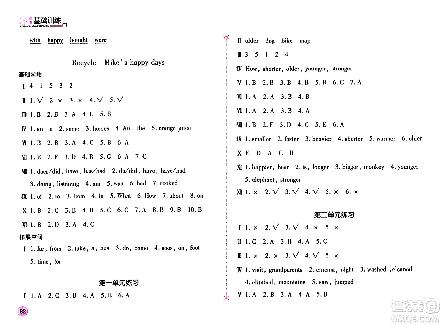 安徽少年兒童出版社2024年春新編基礎(chǔ)訓(xùn)練六年級英語下冊人教版答案