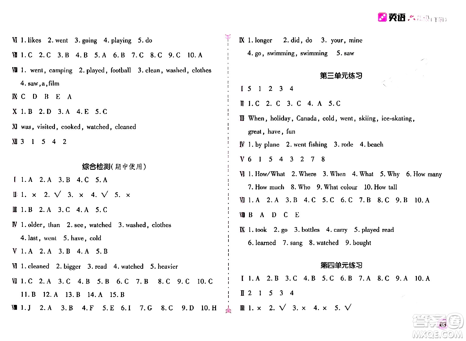 安徽少年兒童出版社2024年春新編基礎(chǔ)訓(xùn)練六年級英語下冊人教版答案