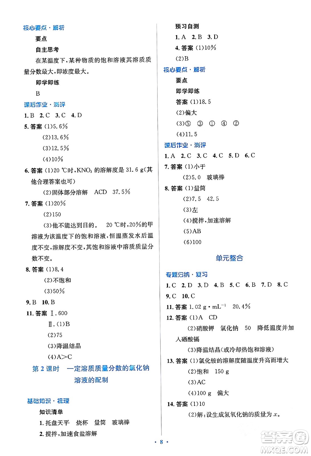 人民教育出版社2024年春人教金學(xué)典同步解析與測(cè)評(píng)學(xué)考練九年級(jí)化學(xué)下冊(cè)人教版答案