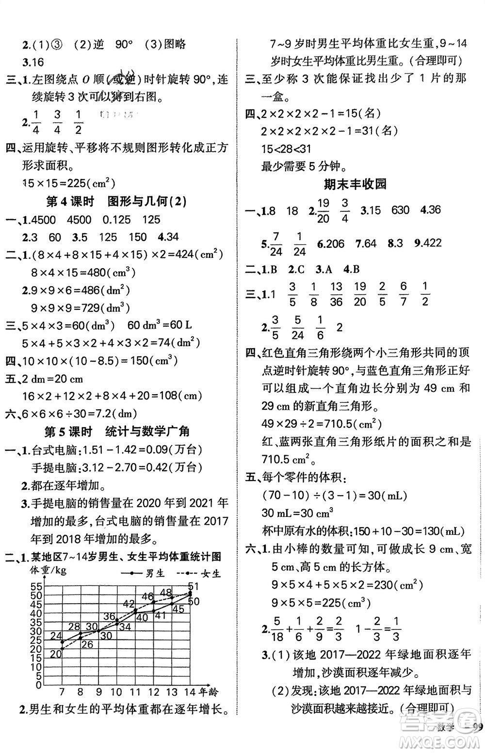 武漢出版社2024年春狀元成才路創(chuàng)優(yōu)作業(yè)100分五年級(jí)數(shù)學(xué)下冊(cè)人教版四川專版參考答案