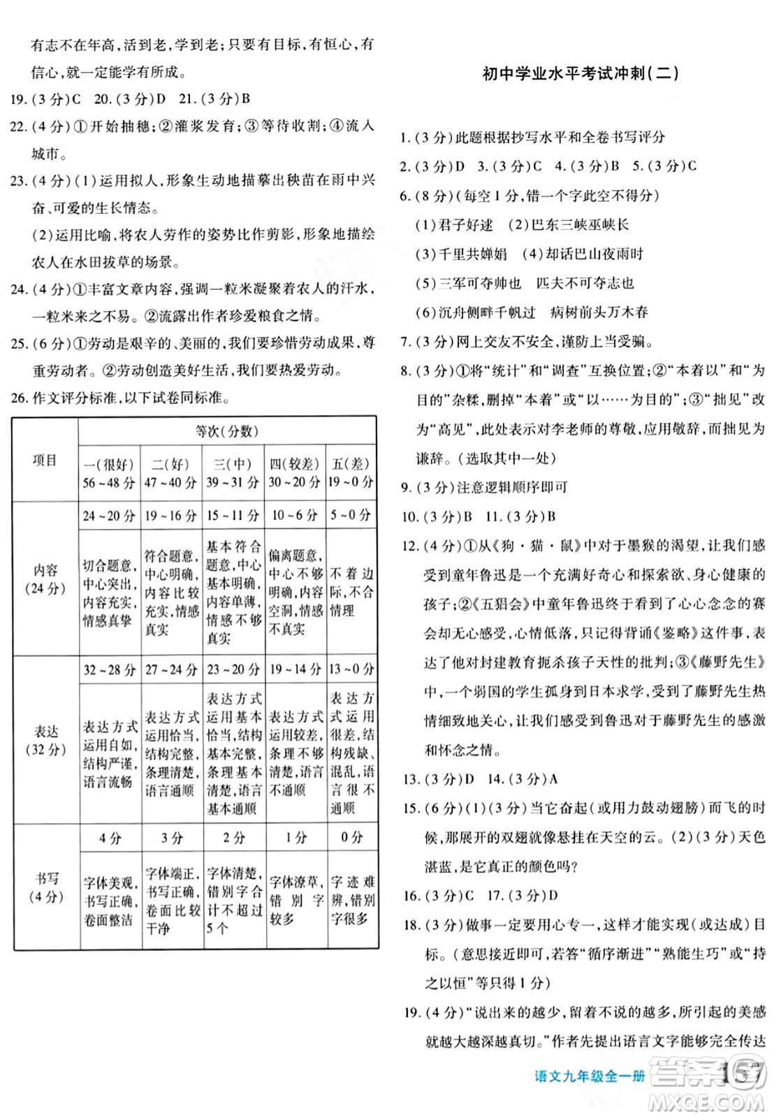 新疆青少年出版社2024年春優(yōu)學(xué)1+1評(píng)價(jià)與測(cè)試九年級(jí)語文下冊(cè)通用版答案