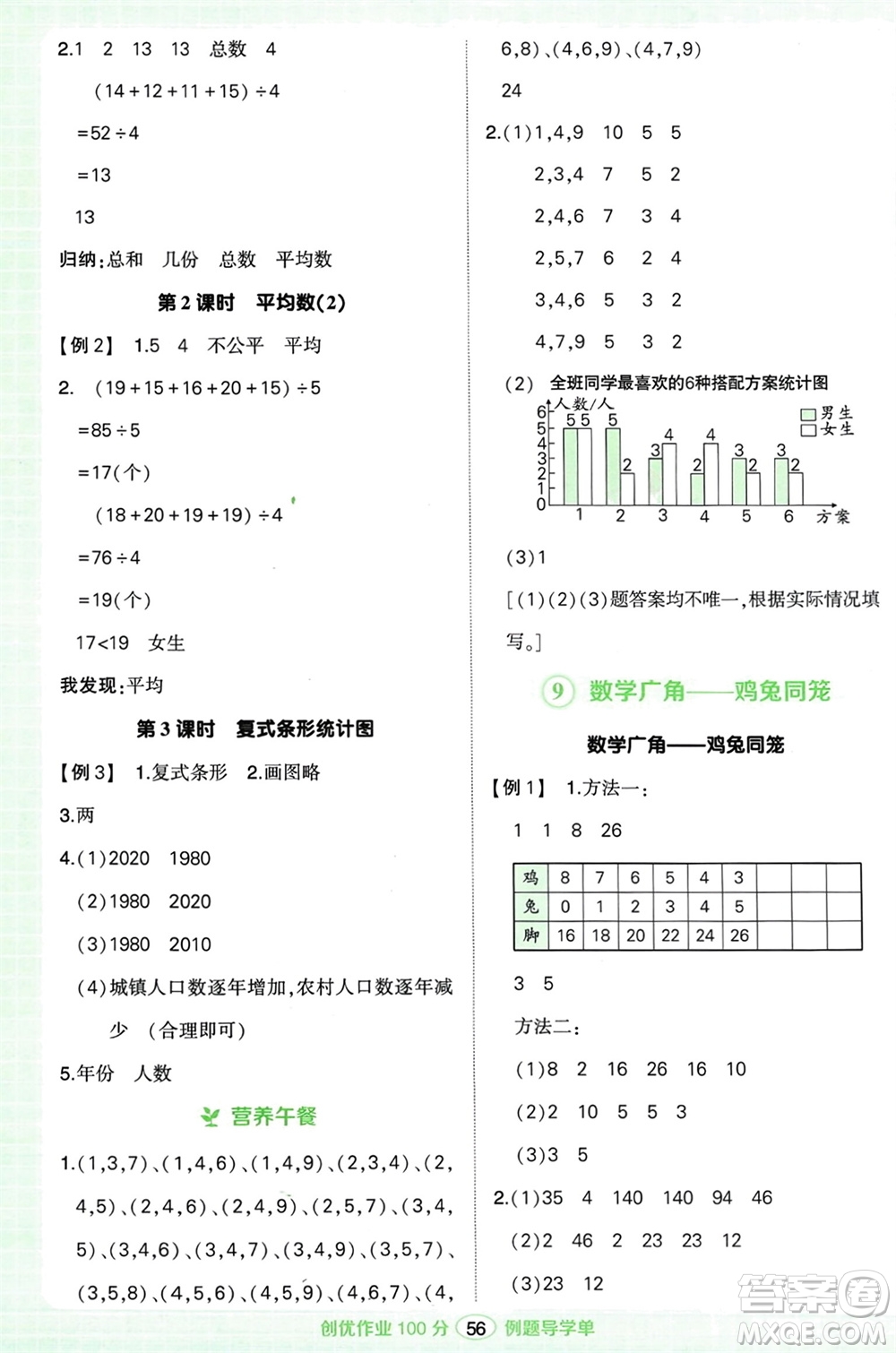 武漢出版社2024年春狀元成才路創(chuàng)優(yōu)作業(yè)100分四年級數(shù)學下冊人教版浙江專版參考答案