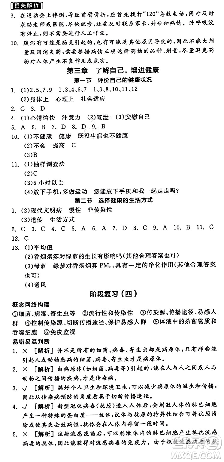 陽光出版社2024年春全品作業(yè)本八年級生物下冊人教版答案