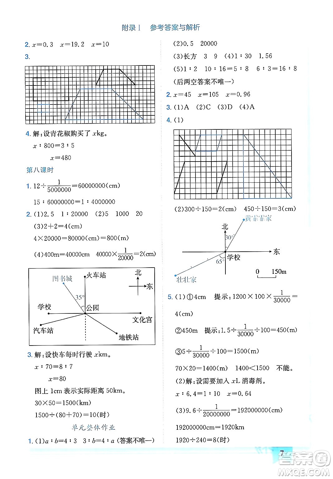 龍門書局2024年春黃岡小狀元作業(yè)本六年級(jí)數(shù)學(xué)下冊(cè)北師大版廣東專版答案