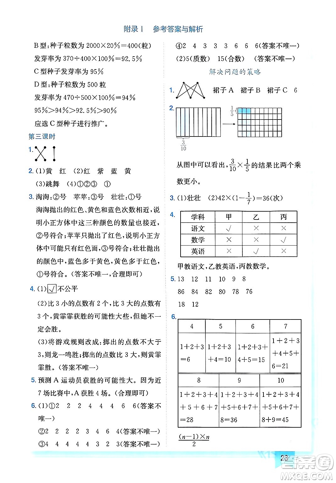 龍門書局2024年春黃岡小狀元作業(yè)本六年級(jí)數(shù)學(xué)下冊(cè)北師大版廣東專版答案