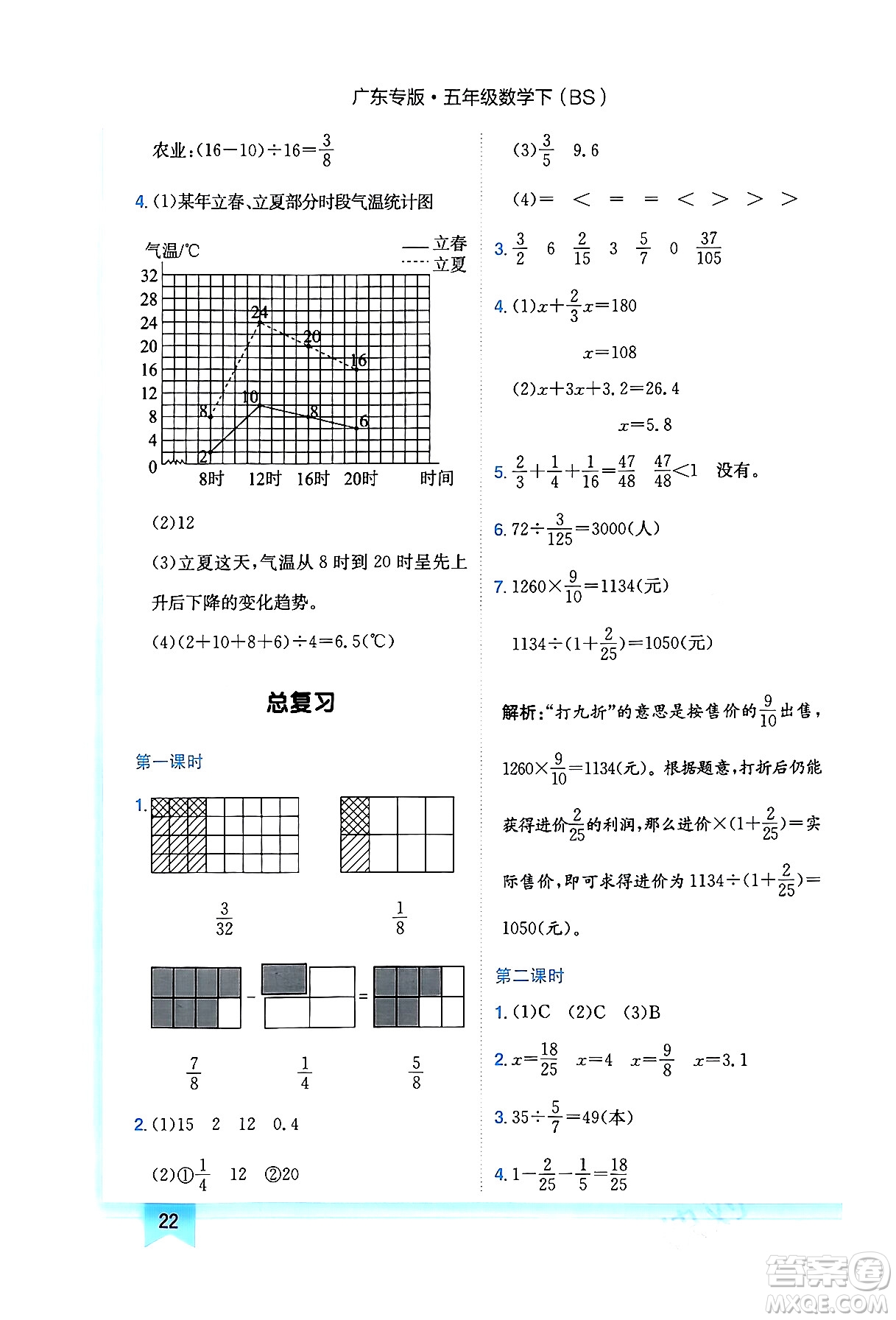 龍門書局2024年春黃岡小狀元作業(yè)本五年級數(shù)學(xué)下冊北師大版廣東專版答案