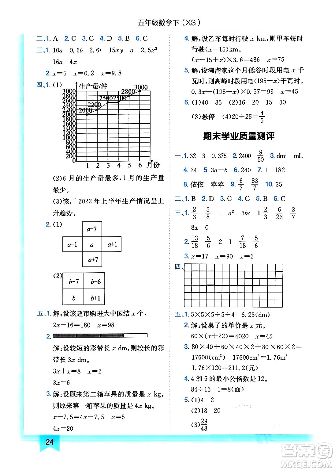 龍門(mén)書(shū)局2024年春黃岡小狀元作業(yè)本五年級(jí)數(shù)學(xué)下冊(cè)西師版答案