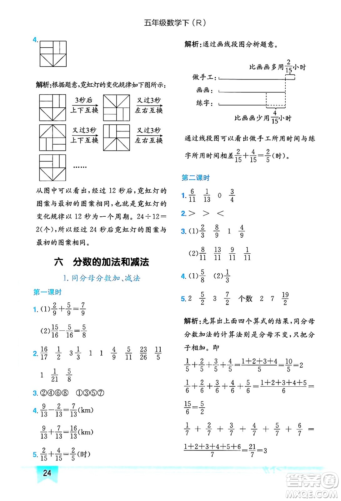 龍門書局2024年春黃岡小狀元作業(yè)本五年級數(shù)學(xué)下冊人教版答案