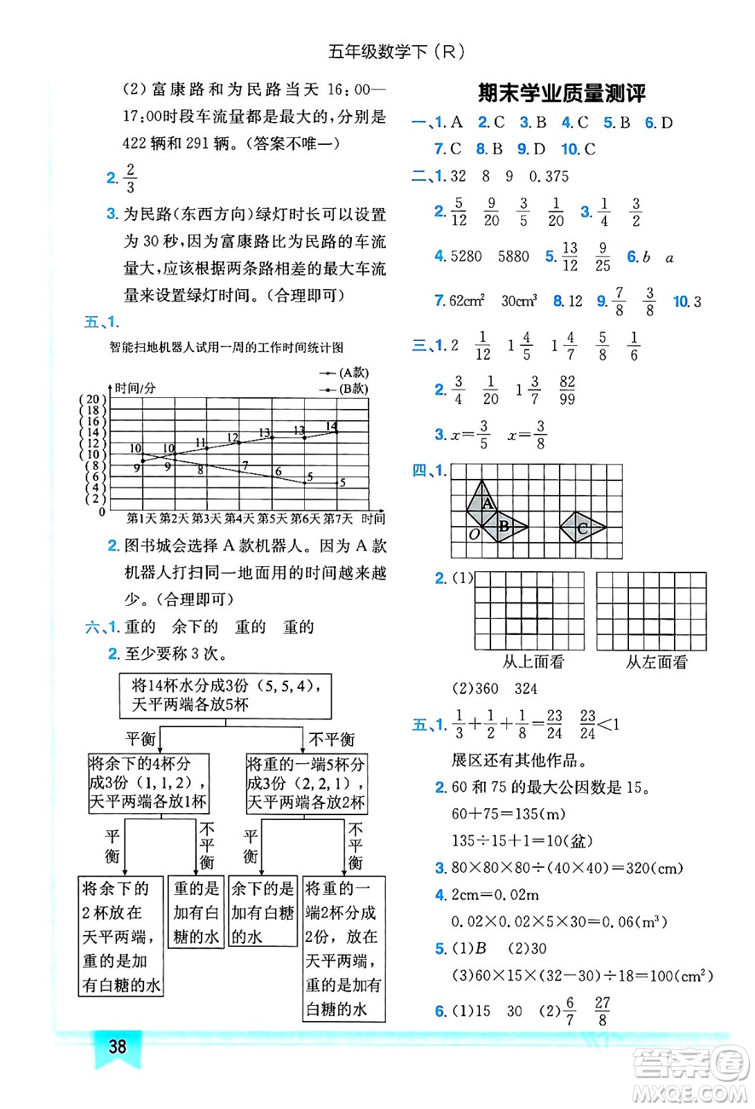 龍門書局2024年春黃岡小狀元作業(yè)本五年級數(shù)學(xué)下冊人教版答案