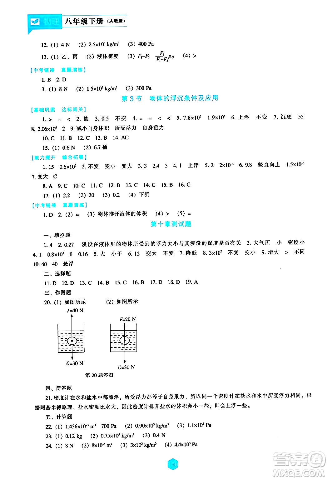 遼海出版社2024年春新課程物理能力培養(yǎng)八年級物理下冊人教版答案