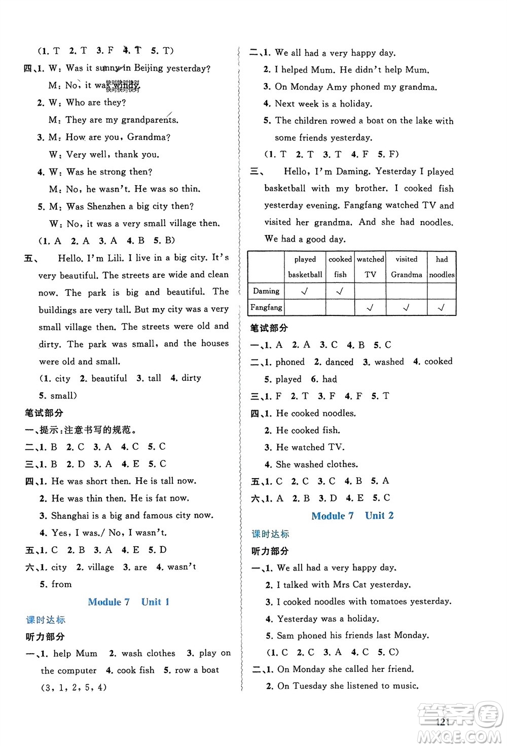 廣西師范大學(xué)出版社2024年春新課程學(xué)習(xí)與測評同步學(xué)習(xí)四年級英語下冊外研版參考答案