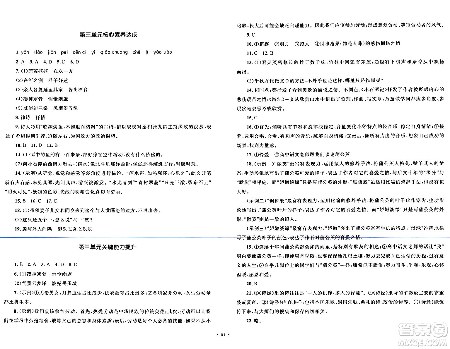 湖南教育出版社2024年春學(xué)科素養(yǎng)與能力提升八年級(jí)語文下冊(cè)人教版答案