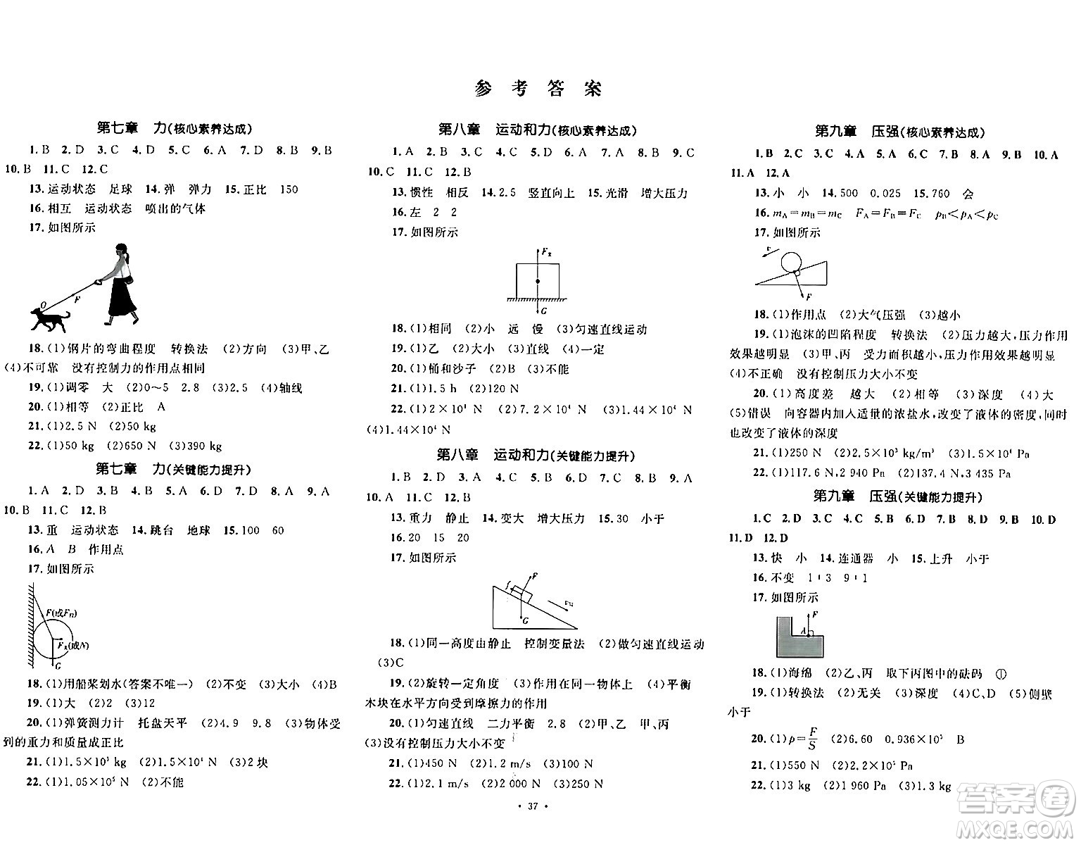 湖南教育出版社2024年春學(xué)科素養(yǎng)與能力提升八年級物理下冊人教版答案