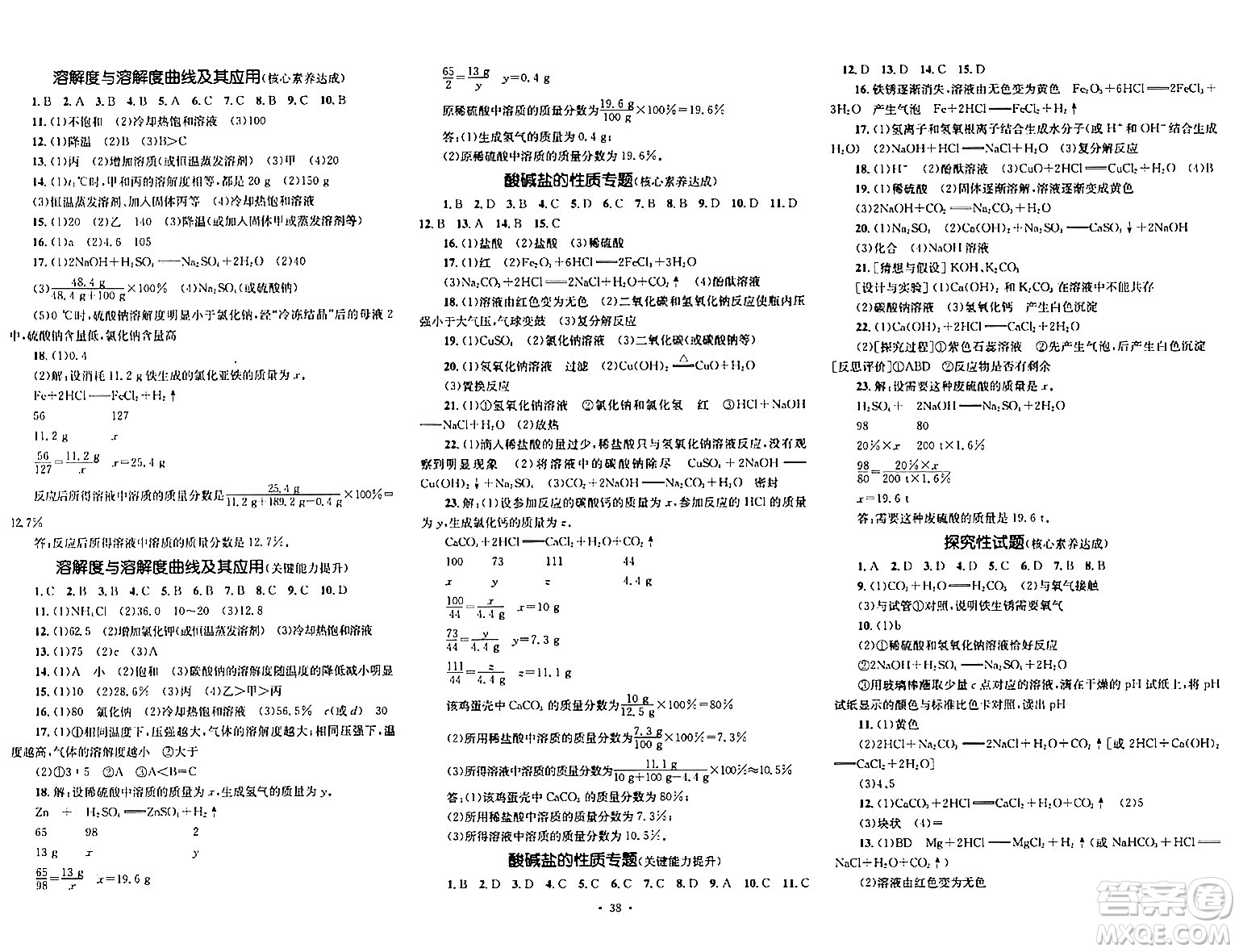 湖南教育出版社2024年春學(xué)科素養(yǎng)與能力提升九年級(jí)化學(xué)下冊(cè)人教版答案