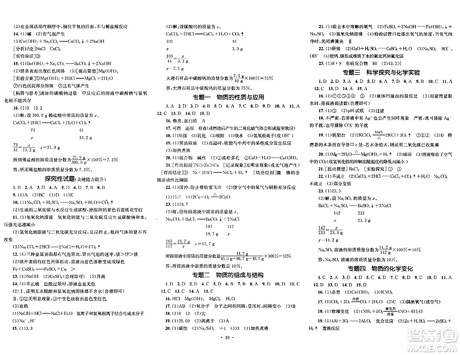 湖南教育出版社2024年春學(xué)科素養(yǎng)與能力提升九年級(jí)化學(xué)下冊(cè)人教版答案